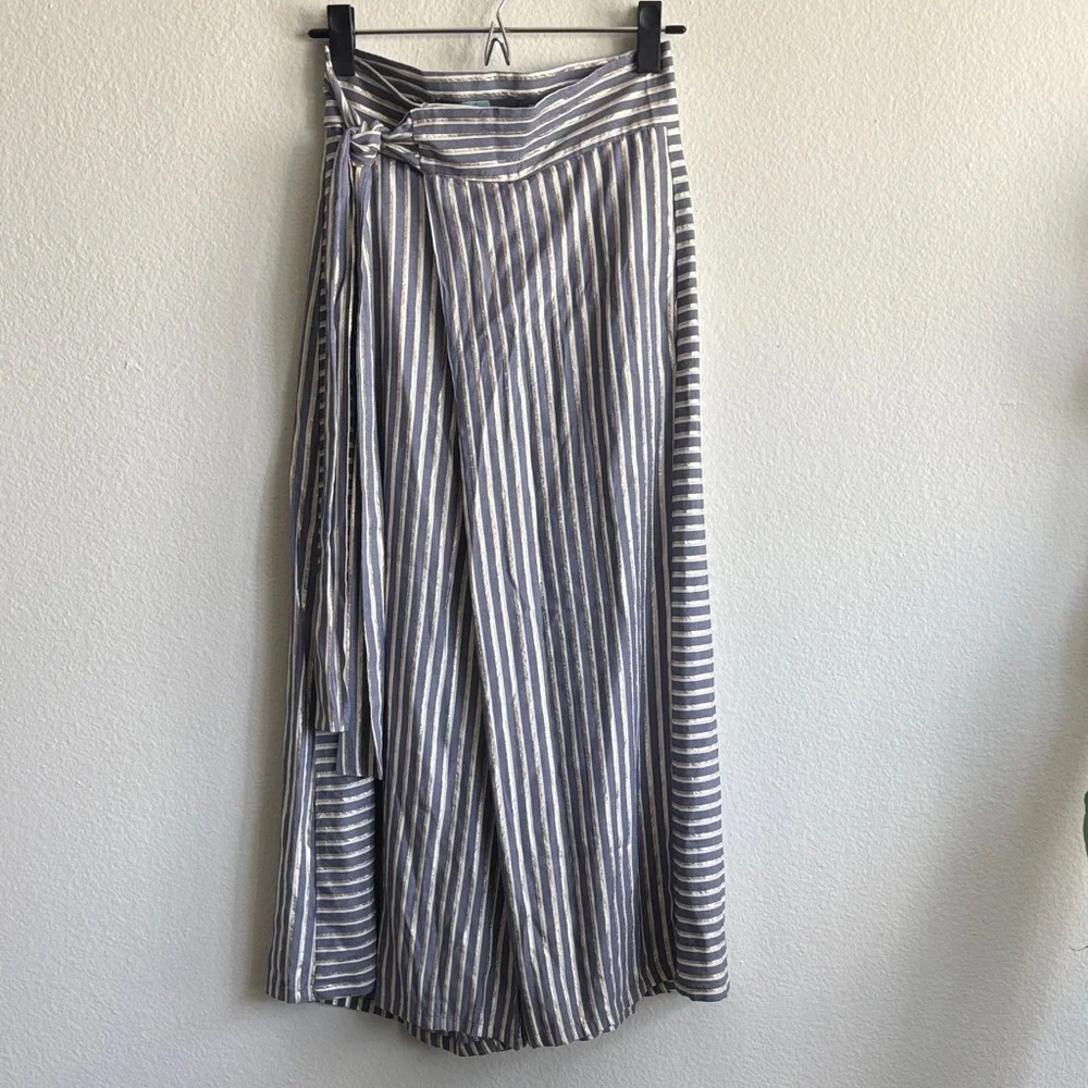 Anthropologie Eva Franco Blue White and Gold Striped Wide Leg Pants Size 0 - Picture 4 of 8